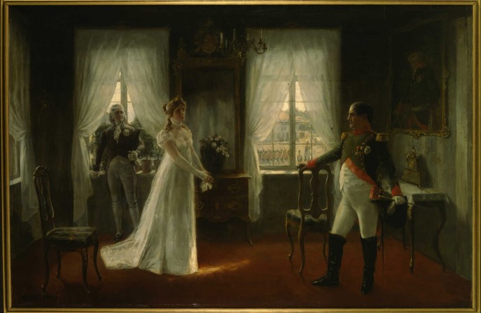 Rudolf Eichstaedt: Queen Luise of Prussia and Emperor Napoleon in Tilsit. Oil on canvas, around 1895