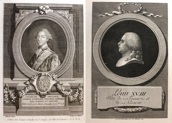 Bildinformation: Karl Philipp, Graf von Artois, Kupferstich, LWL-Preußenmuseum Minden; Ludwig XVIII, König von Frankreich und Navarra, um 1800