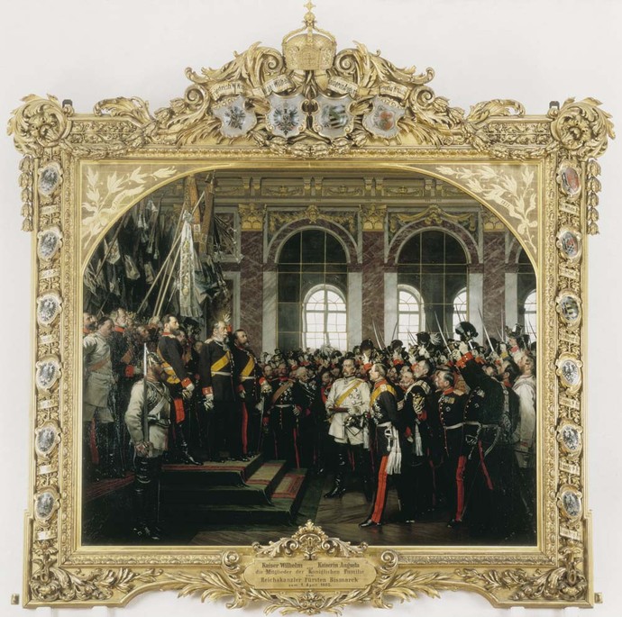 Bildinformation: Anton von Werner: Proklamierung des Deutschen Kaiserreiches am 18. Januar 1871 im Spiegelsaal von Versailles, 1885, Öl auf Leinwand