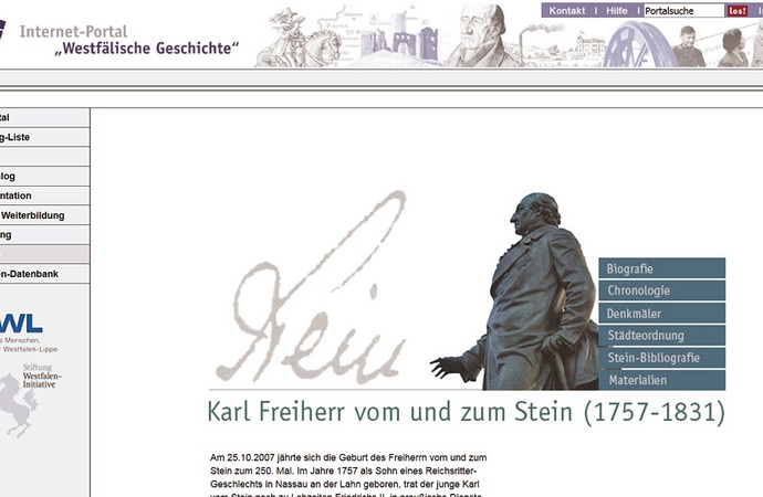 The internet portal "Westfälische Geschichte" provides access to a lot of information, also concerning Freiherr vom Stein and his impact as a Prussian