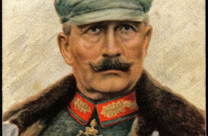 Die farbige Ansichtskarte aus dem  Jahr 1916 zeigt Kaiser Wilhelm II mit Pickelhaube.