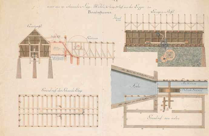 Design for a new sawmill in Beckinghausen an der Lippe (near Lünen), 1819